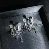 Bengelen oorbellen glanzende zilveren kleurvlinder voor vrouwen witte zirkoon tasel bruiloftsfeestje sieraden geschenken