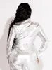 Dames lederen faux zilveren metallic bommenwerper pu jassen voor vrouwen herfst streetwear mode zip opgebroken jassen uit het oog 230822