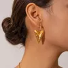 스터드 UWORLD 25mm 방수 스테인리스 스틸 망치 하트 Huggie Hoop Earrings 여성 빈티지 텍스처 골드 컬러 세련된 보석 230822