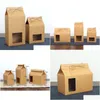 Present Wrap Tea Packaging Cardboard Kraft Paper Bag Clear Window Box för Cake Cookie Food Storage Standing Up Packing LX2705 Drop Delive DH205