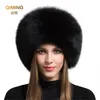 Panie w 100% prawdziwy lis fur w kapelusz zimowy ciepłe luksusowe głowę na narciarnia cieplejszy Earmuff Puszysta owczacza ciepła czapka śnieżna 2010192580