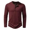 Heren t shirts zacht ademende henley t-shirts mannen lange mouw slanke fit vaste kleur basic tees herfst casual v nek hoge kwaliteit