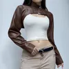 Women's Blouses Metal Buckle Collar PU Leather Splicing Jacket Short Irregular Blouse