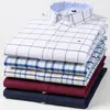 Mäns avslappnade skjortor 100% Pure Cotton Oxford -skjortor för män långärmad rutig skjorta randig manlig businytartan röd skjorta mans designer kläder 230822