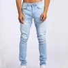 Heren jeans niet -slip band magere stretch scheurde taps toelopend been lichtblauw