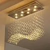 Modern kristallrektangel ljuskrona belysning regn droppkristaller takljus fixtur vågdesign flushmontering för matsal roo243p