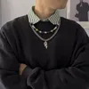 Anhänger Halsketten Hip Hop Würfel Buchstaben Imitation Perlen Perlen handgefertigtes Doppelschicht Bijoux Geometrische Flamme Männer Halskette Femme