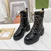 Chaussures de créateurs Matelasse Boot Femmes Bottes Ceinture Bottines Hiver Luxe En Cuir À Lacets Épais Bas Chaussure En Relief Plate-Forme Bottes
