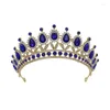 Saç klipsleri 2023 Barok Vintage Mavi Kristal Taç Kadın Headdress Head Band Gelin Tiaras ve Taç Düğün Takı Aksesuarları