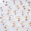 36Pcs/Lot New Korean Fashion Flower Rhinestone Adjustable Rings For Women Girl Sweet Finger Jewelry Mixed Style Accessories Gift