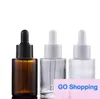 30 ml ombro plano fosco transparente de vidro âmbar redondo garrafa de soro de óleo essencial com gotas de vidro para cosméticos Essence Classic