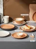 Plates Nordic Style Dish Set Retro Sesame Glazed Ceramic Dinnerware Simple Modern Senior Sense Chopstick Spoon Sets For Home