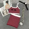 Women's Shirt Mivmiv Designer Fashion Top Brand 23 Summer New Contrast Red and White Stripe Letter Short Fashionable Sling Tank Half Skirt Knitted Two Piece Set