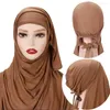 Vêtements ethniques Musulman Modal Écharpe réglable Corde Cap Jersey Instant Hijab Doux Turban Plaine Châle Solide Bandeau Wraps Foulard Femme