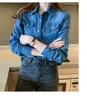Camisas casuais masculinas camisa jeans feminina primavera e outono de camisa de fundo fino Trendência 230822