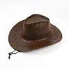 Wide Brim Hats Bucket Wholesale price cowboy hat imitation leather cracked men and women rider fedora Panama rope accessories 230821