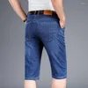 Erkek şort klasik yaz ince streç kısa kot iş moda pamuk düz denim erkek marka giysileri siyah mavi