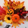 Andra evenemangsfestleveranser Halloween Hang Wreath Simulation Pumpkin Maple Leaf Wall Garlands Dörrdekor Black Cat Skull Bat Happy Halloween Day Wreath 230821