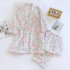Moda de sono feminina 2023 Japanese de quimono de pijama de três quartos de manga de algodão e roupas domésticas de gaze de algodão e suor de verão
