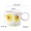 Cups Saucers Ceramic Sunflower Coffee Mugs High Appearance Level With Dessert Plate Novelty Cake Saucer 430ml Home Afternoon Tea Milk Teacup