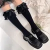 Femmes chaussettes multicouche dentelle longue Styles japonais bas filles douces dentelle volants nœud papillon genou JK Lolita mignon
