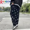 Herrbyxor Rainbowtouches unisex Skull Full Print Drawstring Casure Corduroy Men baggy hip Hop rak Sweatpants Man Loose Trouser 230821