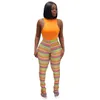 Women s Pants s 2023 Autumn Fashion Streetwear Rainbow Striped Knit Ribbed Flare Legging Women Sport Stretch High Waist Stacked Trousers 230821