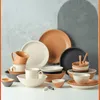 Plates Nordic Style Dish Set Retro Sesame Glazed Ceramic Dinnerware Simple Modern Senior Sense Chopstick Spoon Sets For Home