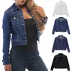 Vestes Femmes Basic Couleur Solide Bouton Down Denim Veste en coton avec poches Crop Femmes Casual Sweats à capuche d'hiver pour