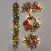 Couronne de noël artificielle pré-éclairée, fleurs décoratives, épinette verte, lumière blanche, cône de pin, série de grappes de baies, 45 Cm