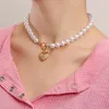 Pendentif Colliers Élégant Simple Collier De Perles Amour Coeur Coréen Ras Du Cou Pour Femmes Chaîne De Bijoux De Mariage
