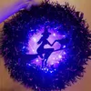 Andra evenemangsfestleveranser 37 cm Happy Halloween Wreath with Led Light Up Black Bat Cat Wreath Pendant Halloween Wreath Decoration for Home Party Supplies 230821