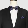 Bow Ties granatowy krawat dla mężczyzn projektant marki moda luksusowy metal dwuwarstwowy przyjęcie weselne motyl bowtie męski prezent z pudełkiem