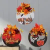 Andra evenemangsfestleveranser Halloween Hang Wreath Simulation Pumpkin Maple Leaf Wall Garlands Dörrdekor Black Cat Skull Bat Happy Halloween Day Wreath 230821
