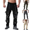 Calça masculina chegadas homens moda hip hop joggers punk rock zíperes