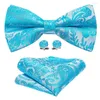 Bow Ties Projektant Teal zielony niebieski czerwony żółty żółty, wstępnie związany męski bowtie eleganckie tkaninowe kasztanowe kieszonkowe spinki do mankietów