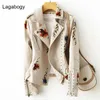 Womens Leather Faux Lagabogy Women Punk Style Fuax Jacket Streetwear Moto Biker Embroidery Floral Print Rivet Pu Coat Oversized Outwear 230822