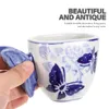 Koppar fat kinesisk stil kaffemugg te cup blå vit porslin keramisk dekorativ keramik fjäril