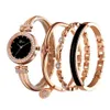Titta på Women 4 PCS Set Rose Gold Diamond Jewelry Armband Watch2369