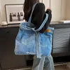 Mulheres denim bolsa de lona 2023 novo vintage grande capacidade feminino shopper sacos de ombro harajuku coreano duplo bolso bolsa feminina