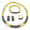 Brincos de colar Conjunto Dubai for Women Crystal Black esmalte de pulseira Anel de noiva Acessórios de casamento Presente de Natal