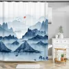 Duschgardiner kinesiska bläck landskap målning dusch gardin konsttryck vattentäta badgardiner hem badrum dekor gardin med r230822