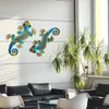 Tuindecoraties 2 pc's metalen gekko wanddecoratie 3 kleur hagedis kunsthangende glazen sculptuur voor binnenbuiten terras hek 230821