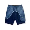 Men's Shorts Washed Denim Jeans Summer Patchwork Cotton