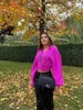 Maglioni femminili primaverilo autunno rosa rosa rosa a v-collo di design a manicotto lantern maglione jumper pullover sexy street style