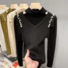 Women's Sweaters Black Green Nail Bead V Neck Korean Style Harajuku Spring Autumn Winter Knitted Vintage Pullover Fashion 2023