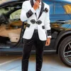 Herrenanzüge Blazer Black White Jaquard für Männer 2 Stücke Slim Fit Young Man Prom Party Anzug Velvet Hochzeit Tuxedos Trajes de Hombre Coat Pant 230821