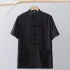 Men's Dress Shirts Men Thin Short Sleeved Shirt Silky Cotton Linen Chinese Style Summer Retro