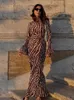 Casual Dresses Zebra Printed Maxi Dress Women Fashion Bell Sleeve Sexy See Through Beach 2023 Spring Vacation Bohemia Party Outfits