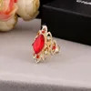 Cluster Rings Exaggerated Gold Color Crystal Red Rhinestone Adjustable For Women Men Big Statement Opening Knuckle Ring Fashion Jewelry